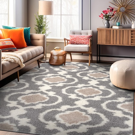 World Rug Gallery Cozy Moroccan Trellis Indoor Shag Area Rug 9' x 12' Gray 2525GRAY9X12